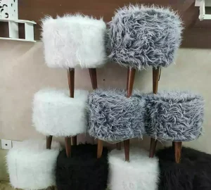 فروش عمده صندلی پاف خزدار پایه چوبی