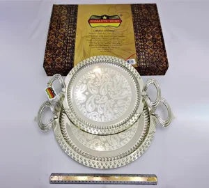 سینی استیل چای خوری گرد دسته دار