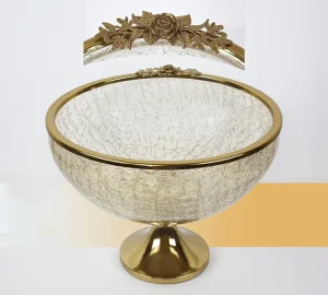 میوه خوری شیشه ترک پایه دار طلائی