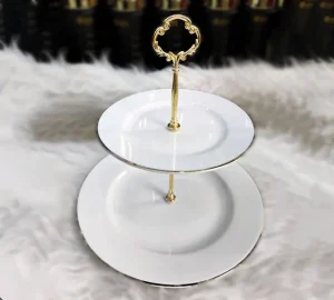 شیرینی خوری دو طبقه چینی گرد دسته دار