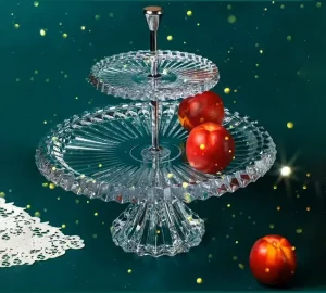 شیرینی خوری شیشه ای دو طبقه پایه دار