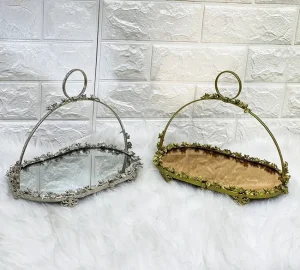 شیرینی خوری کف آینه ای دسته دار بیضی