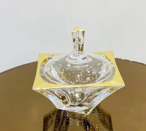قندان شیشه ای لب طلا مدل کوادرون