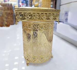 سطل زباله و جا دستمالی فلزی نگین دار