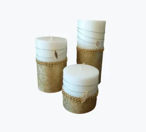 شمع تزئینی استوانه ای سه تایی نگین دار