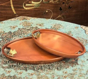 سینی پذیرایی چوبی دسته سرخود بیضی