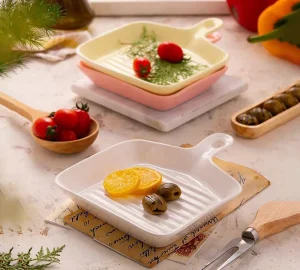 تابه گریل چینی مربع تک دسته رنگی