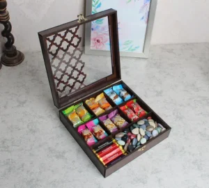 باکس پذیرایی دمنوش چوبی مربع 7 خانه