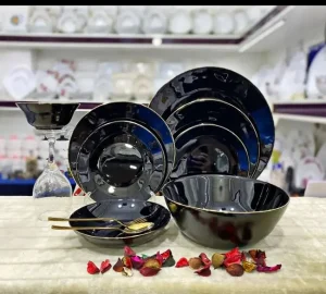 سرویس غذاخوری 26 پارچه مشکی لب طلا
