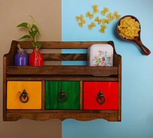 شلف چوبی رومیزی سه کشو رنگی