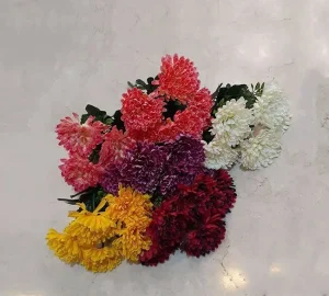 بوته گل داوودی مصنوعی رنگی مدل 5 گل