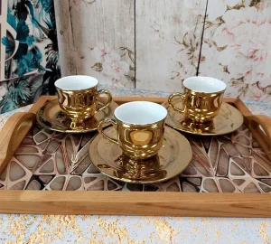 فنجان نعلبکی قهوه خوری چینی طلایی