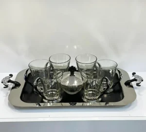 سرویس چای خوری انگاره دار استیل 6 نفره