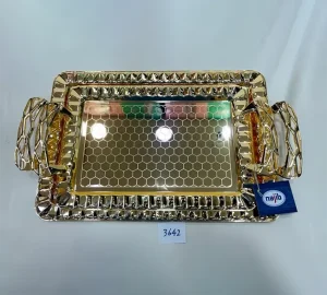 سینی فلزی طلایی مستطیل 2 سایزی نجیب