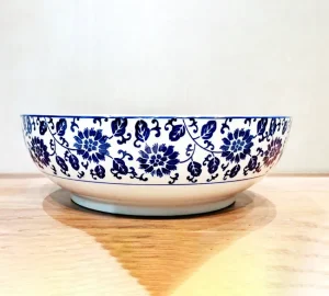 کاسه سالاد خوری چینی گرد طرح گل آبی