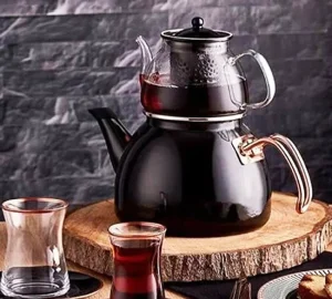 ست قوری پیرکس و کتری استیل مشکی