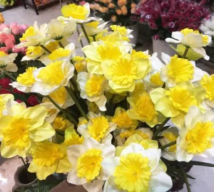 دسته گل نرگس مصنوعی سفید و زرد