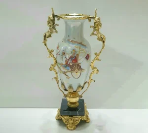 گلدان بزرگ دسته دار پایه برنزی طرح ژاپنی