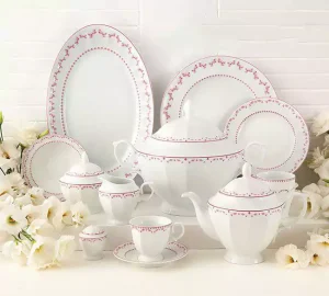 سرویس غذا خوری چینی زرین 12 نفره فرانسیس صورتی