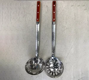 ست کفگیر ملاقه استیل دسته چوبی سه میخ