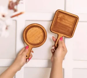 زیر لیوانی چوبی دسته راکتی