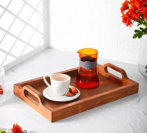 سینی چای خوری چوبی مستطیل دسته دار