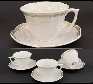 فنجان نعلبکی چای خوری نیلوفری 12 پارچه چینی