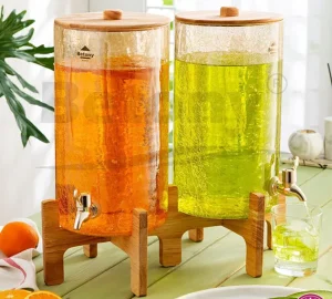 کلمن شربت شیشه ترک دوقلو پایه چوبی