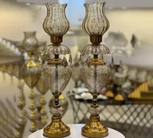 فروش عمده شمعدان لاله شیشه ای پایه فلزی آویز دار