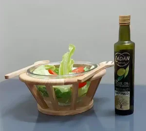 فروش عمده سالاد خوری شیشه ای پایه چوبی