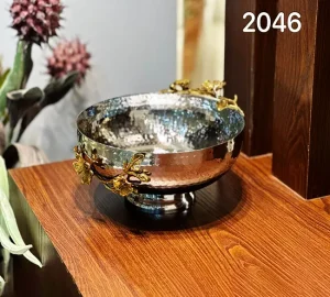فروش عمده میوه خوری استیل برنج چکش کاری گل بنفشه