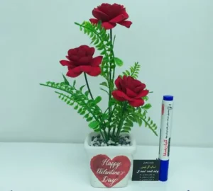 فروش عمده گلدان گل رز مخملی 3 شاخه