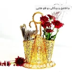 فروش عمده جا قاشق و چنگالی دو قلو طلایی