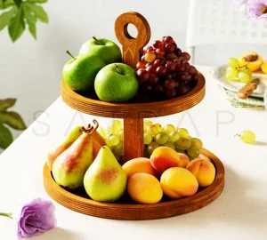 فروش عمده استند پذیرایی چوبی گرد 2 طبقه