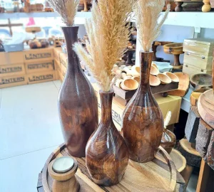 فروش عمده ست گلدان چوبی رومیزی سه عددی
