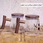 فروش عمده لیوان دمنوش پیرکس درب چوبی