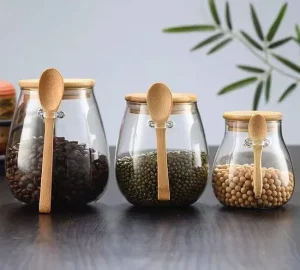 فروش عمده بانکه خمره ای پیرکس درب چوبی