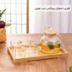 فروش عمده قوری دمنوش پیرکس درب چوبی