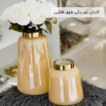 فروش عمده گلـدان بلور رنگی طـوق طلایـی