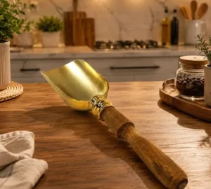 فروش عمده قاشق آجیل دسته چوبی طرح سرتاس