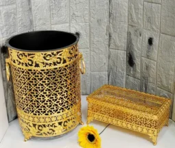 فروش عمده سطل و جعبه دستمال فلزی لیزری طلایی