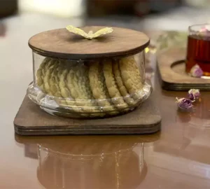 فروش عمده قندان شیشه ای درب چوبی شاپرک