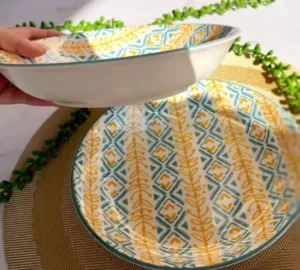 فروش عمده بشقاب خورشت خوری زرد آبی PASHA HOME