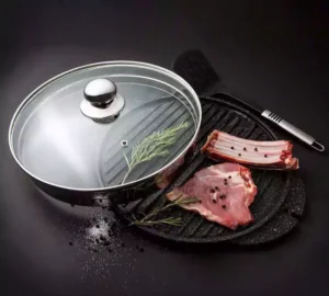فروش عمده تابه گریل چدن گرد درب پیرکس MG