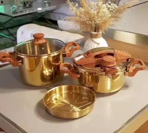 فروش عمده زودپز دوقلو طلایی 5+7 دسته چوب TEFAL