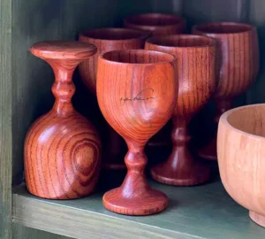 فروش عمده ست 6 تایی لیوان پایه دار چوبی