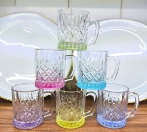فروش عمده لیوان شیشه ای ته رنگی دسته دار روما