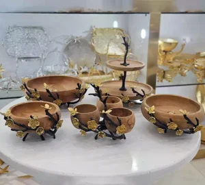 فروش عمده سرویس چوبی 5 تکه شاخه گل و پروانه