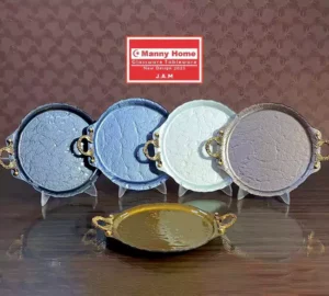 فروش عمده سینی شیشه ای گرد دسته دار MANNY HOME
