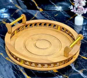 فروش عمده سینی پذیرایی چوبی گرد مدل هیوا